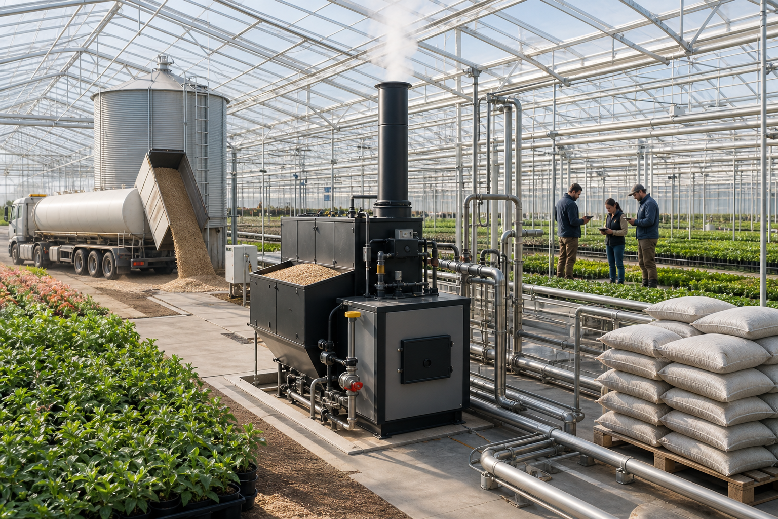 Energía de biomasa en una planta.