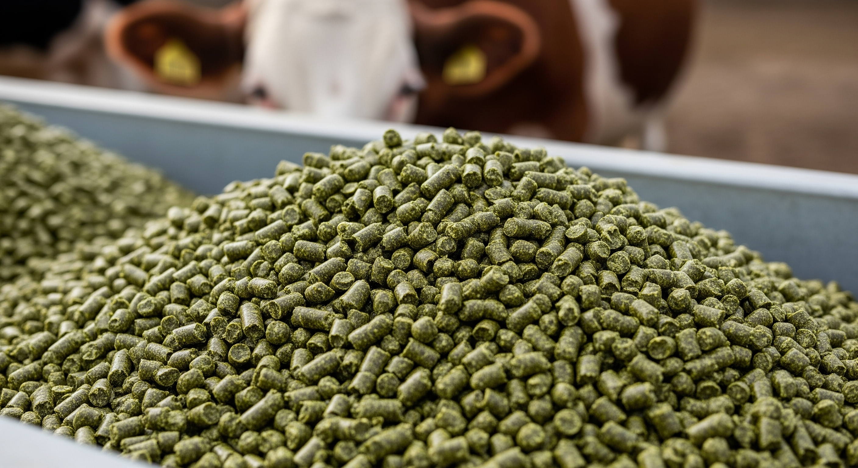 Alimento balanceado incorporando pellets de alfalfa en ración para bovinos.
