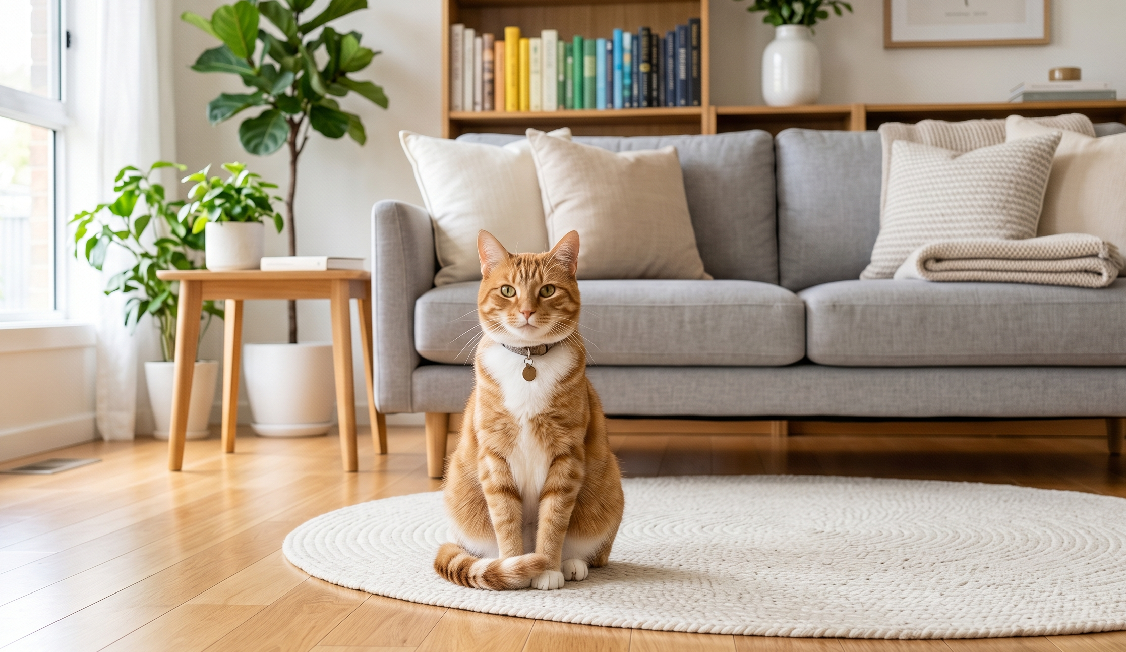Gato en casa limpia.